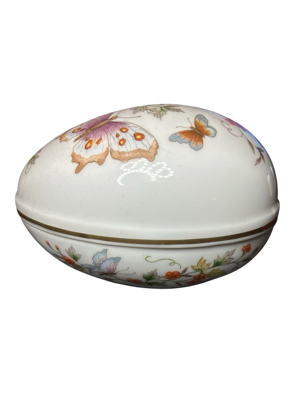 Avon Porcelain Egg Trinket Box with Butterfly Floral Motif -1974